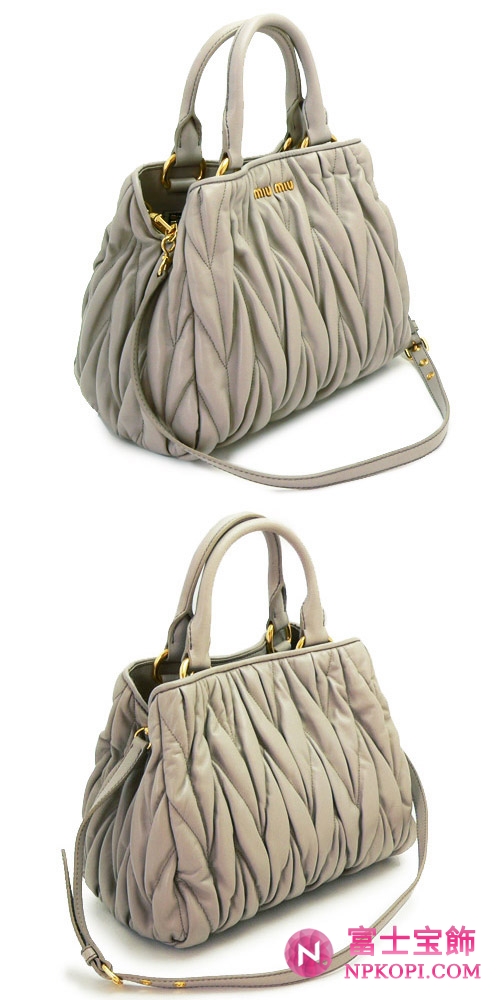 MIUMIU ミュウミュウ 2WAYショルダーバッグ レディース ギャザー レザー グレイッシュベージュ RN0805 MATELASSE POMICE